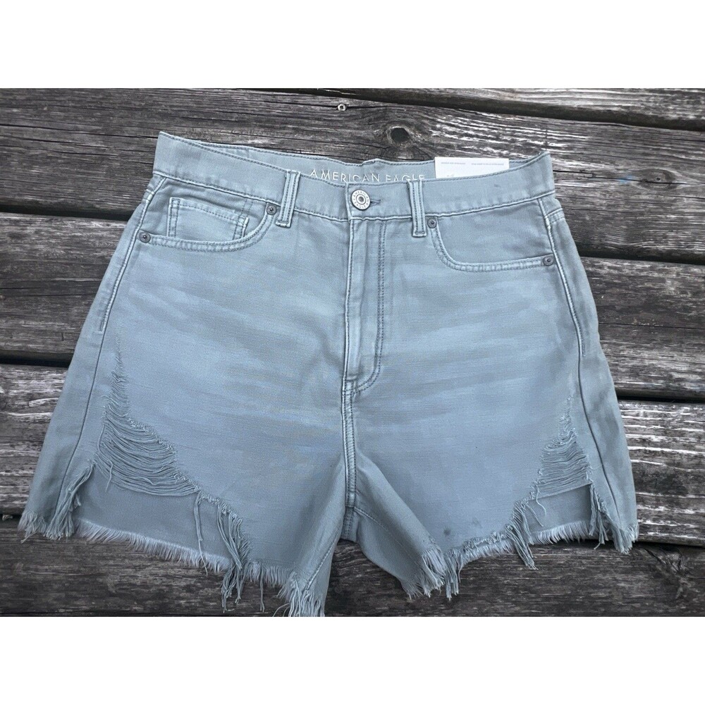 American Eagle Womens Highest Rise Mom Cutoff Sage Green Jean Shorts Sz 8 NWT